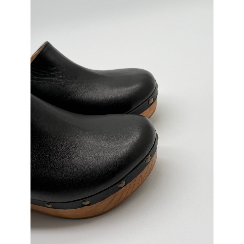 Anthropologie Five Worlds Clogs Sz 10 Black Leather Wood Platform Studded Mules - Picture 10 of 14